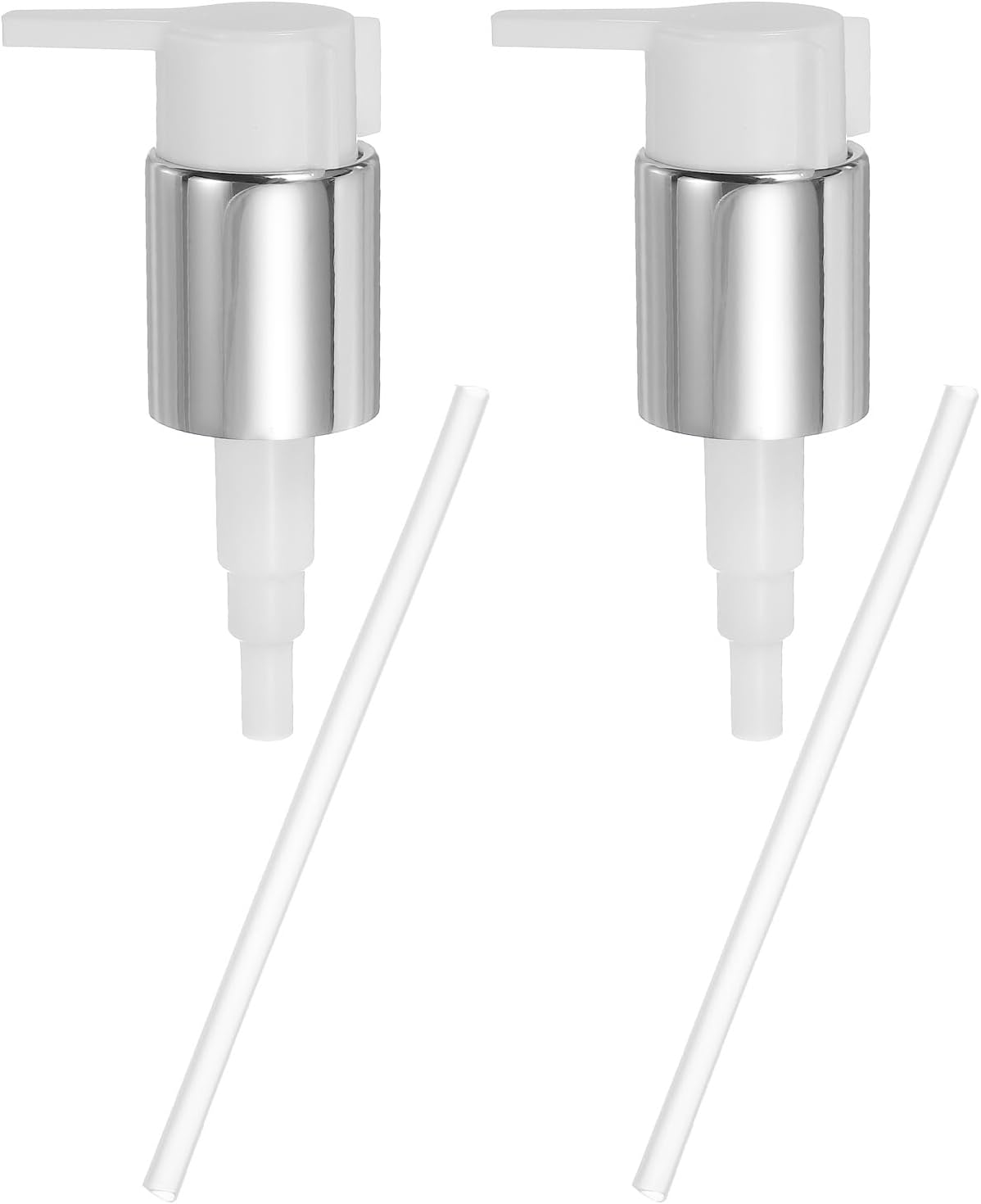 uxcell 2 Pcs Soap Dispenser Pump Heads, Hand Soap Dispensers Top Pumps Replacement Clip-on Pumphead for Standard 24/410 Neck Size Bathroom Lotion Shampoo Bottle, Silver White
