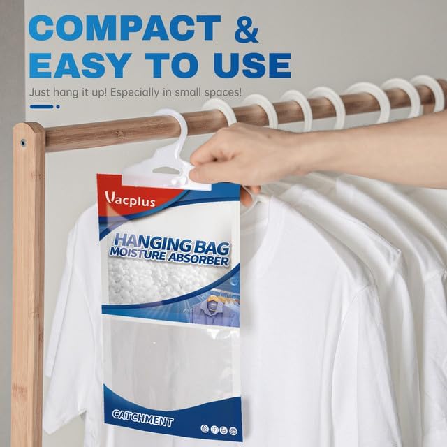 Vacplus Moisture Absorbers Packets, Fragrance Free 10 Pack, Humidity Packs, Dessicant Packets, Hanging Closet Dehumidifier Bags, Odor Eliminator for Bathroom 9.8OZ
