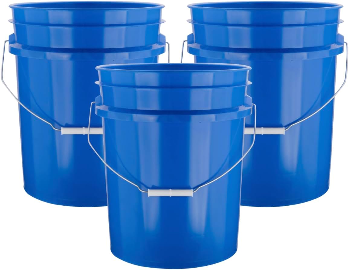 House Naturals 5 Gallon Premium HPDE Plastic Bucket - Made in USA Food Grade Storage Container, BPA Free All Purpose Pail (3, Blue)