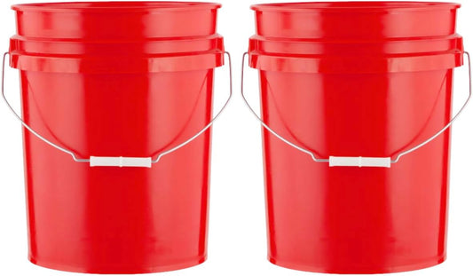 House Naturals 5 Gallon Premium HPDE Plastic Bucket - Made in USA Food Grade Storage Container, BPA Free All Purpose Pail (2, Red)
