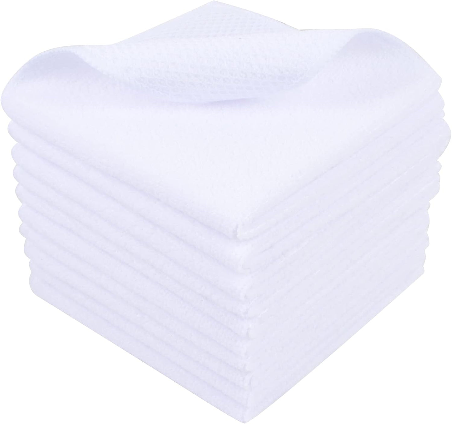SINLAND Wholesale Microfiber Dish Cloth Best Kitchen Cloths Cleaning Cloths with Poly Scour Side 12Inchx12Inch 10 Pack White