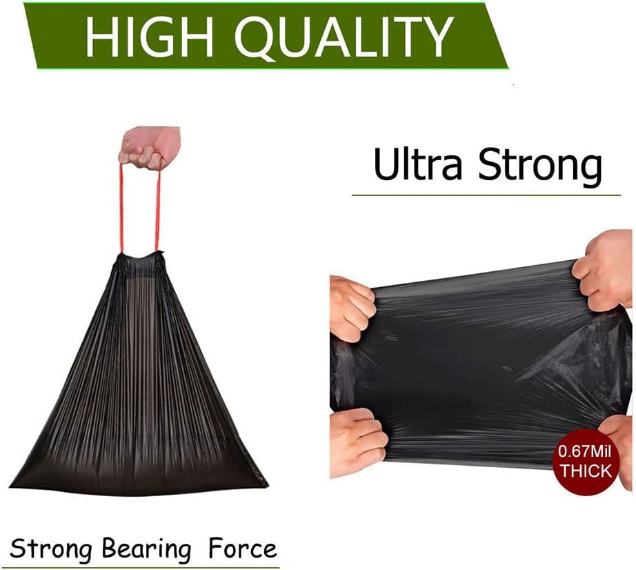 Feisco 6-7 Gallon Black Trash Bag,Medium Drawstring Garbage Bag Trash Can Liner,100 Counts,0.67 Mil