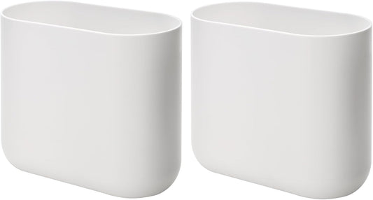 iDesign Small Oval Plastic Bathroom Trash Cans - Ideal for Bathroom, Bedroom, or Office - Set of 2 - White