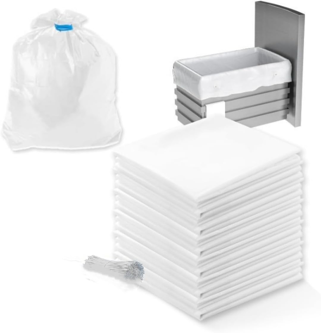 20pcs 15Gallon W10165294RB Trash Compactor Bags,for 15" Rectangular Compactors,for Small Spaces/RV/Camping/kitchen(Ties Included, White)