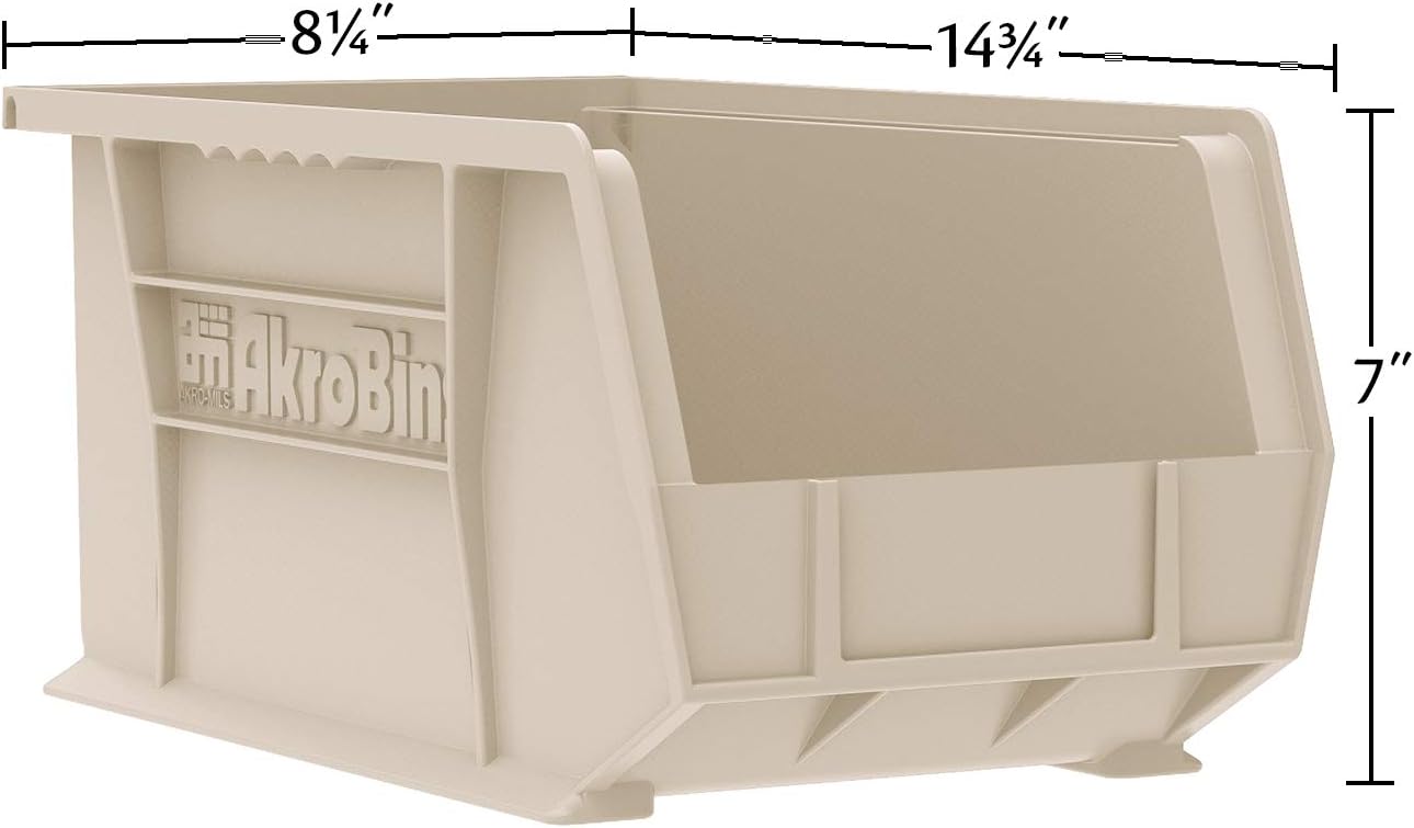 Akro-Mils 30240 AkroBins Plastic Storage Bins, Space-Saving Stackable Bins for Garage, Pantry, Craft Organization, 15-Inch x 8-Inch x 7-Inch, Red, 12-Pack