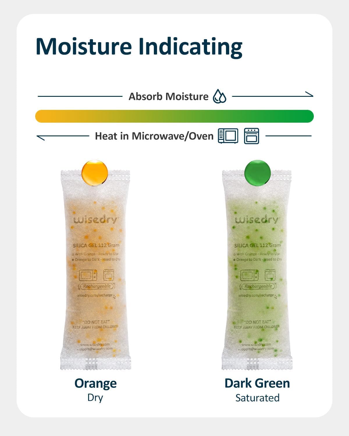 wisedry 112 Gram [4 Packs] Silica Gel Desiccant Packs for Larger Container Desiccant Bags with Orange Indicating Beads for 3D Printer Filament Gun Safe Camera Electronics Equipment Food Grade