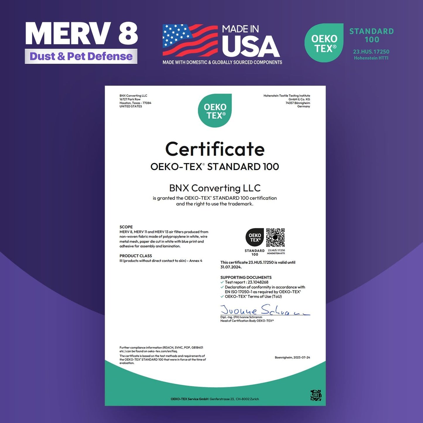 BNX TruFilter 18x24x1 Air Filter MERV 8 (6-Pack) - MADE IN USA – Dust & Pet Defense Electrostatic Pleated Air Conditioner HVAC AC Furnace Filters for Dust, Pet, Mold, Pollen MPR 600 – 700 & FPR 5