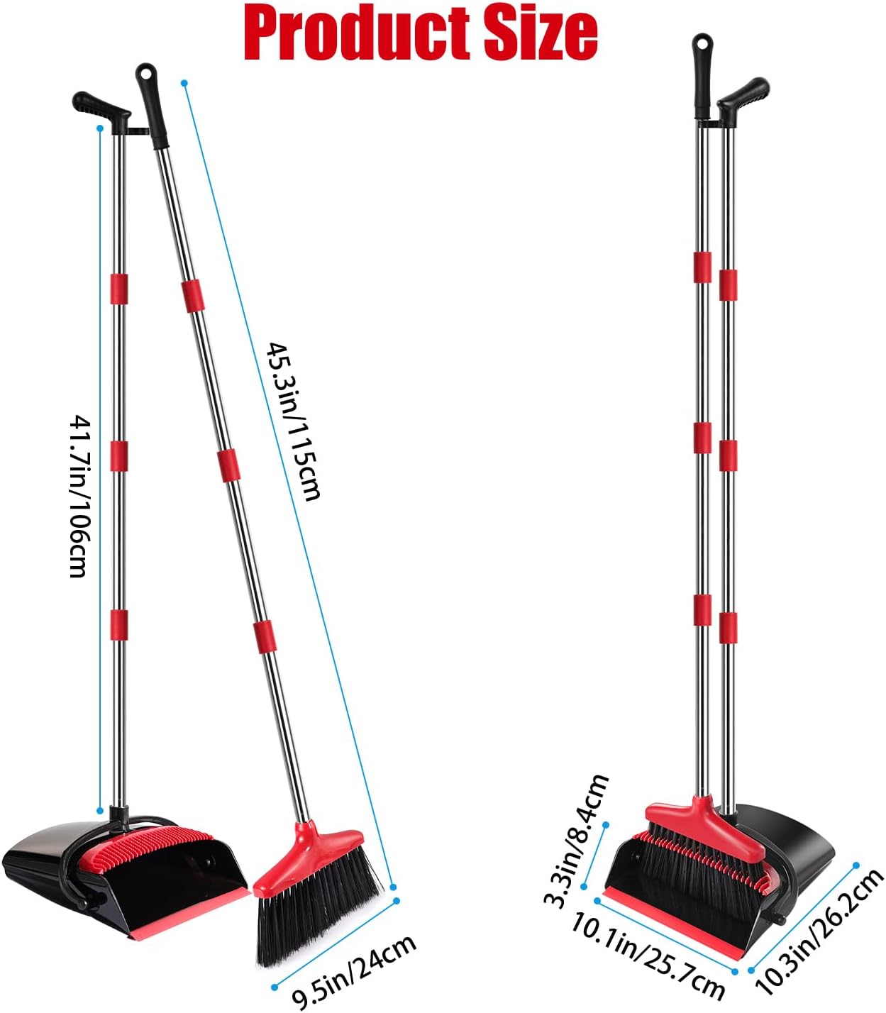 Broom and Dustpan Set with Long Handle – Upright Standing Broom Combo with Self-Cleaning Teeth & Windproof Dustpan, Floor Sweeper for Home, Kitchen, Pet Hair, Indoor Outdoor Use