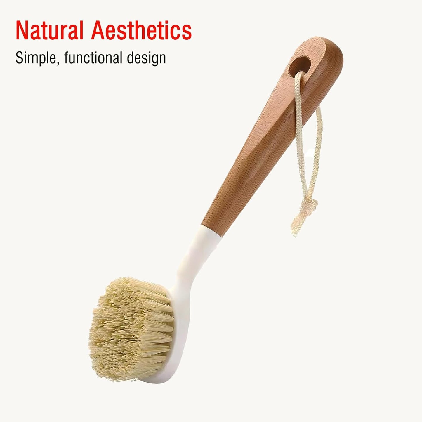 Wooden Dish Brush, Natural Bristle Dish Brushes with Handle, Wooden Handle Soft Scrubber Kitchen Brush for Dishes and Vegetables
