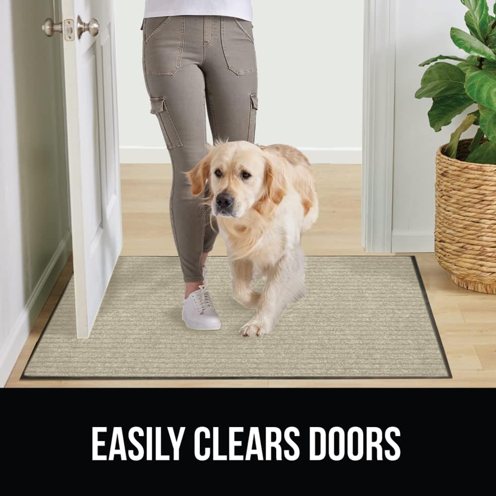 GORILLA GRIP Traffic Guard Door Mat, Heavy Duty Welcome Mats, Commercial Office Space Doormat, Waterproof, Fade Resistant, Strong Rubber Backing, Low Profile, Shoe and Boot Scraper, 35x23, Beige