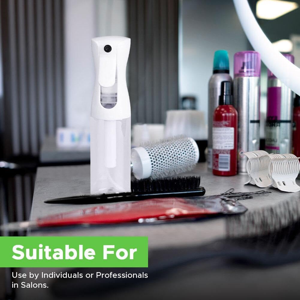 VIGOR PATH Continuous Spray Bottle for Hair – Fine Mist Mister for Hairstyling, Cleaning, Plants, Pets, Barbers, Salons, and Essential Oil Applications (300ml/10.1 oz) Clear 2 Pack