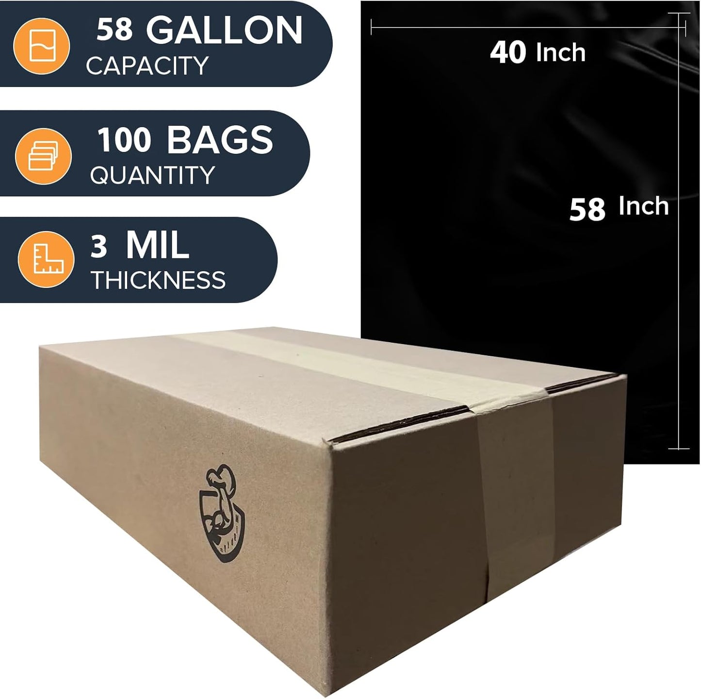 ToughBag 55-60 Gallon Heavy Duty Trash Bags - Contractor Grade, 3 Mil, 40 * 58, Tear Resistant, Gusseted Design for Industrial & Yard Waste(100 packs)