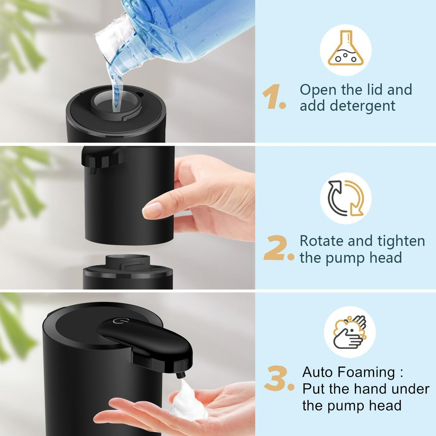 Automatic Foaming Soap Dispenser, Touchless Hand Soap Dispenser Rechargeable, Dish Foaming Liquid Dispenser Electric for Bathroom Countertop, Kitchen and Commercial 12.85 oz/380mL