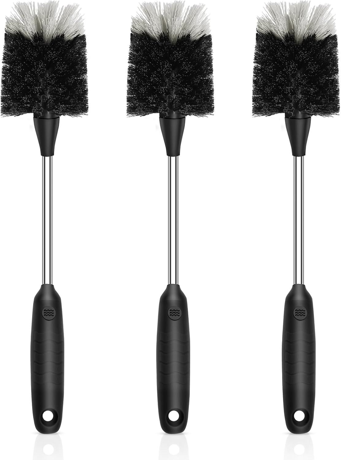 SetSail Bottle Brush of 3 Pack, 13-in Long Stainless Steel Handle Water Bottle Cleaner Brush Non-Slip Grip Bottle Brushes for Cleaning Water Bottles Sport Bottles Coffee Mugs Glasswares Cups, Black
