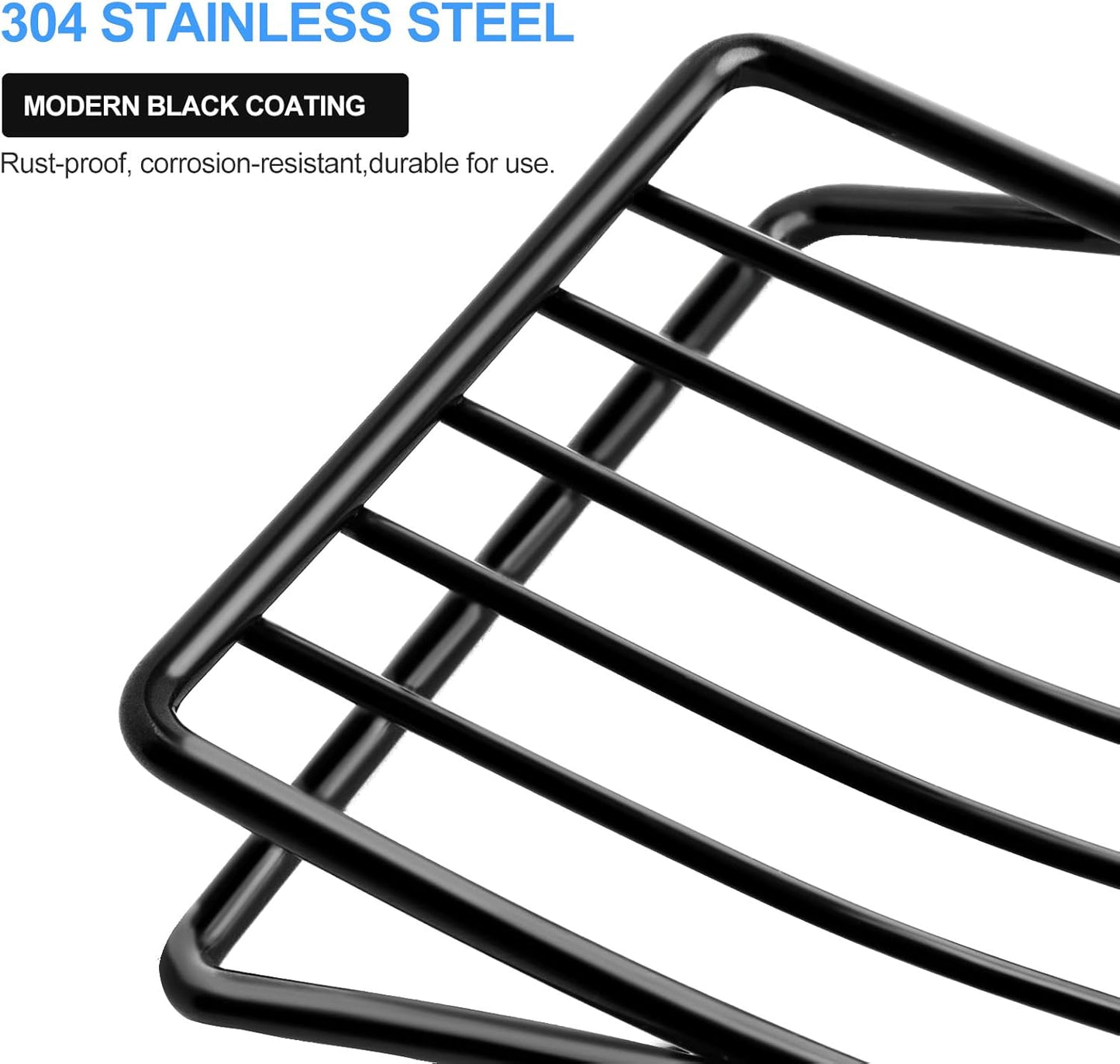 Soap Dish Bar Soap Holder for Shower Bathroom, Stainless Steel Self-draining Sponge Holder for Kitchen Sink Bathtub, Easy Cleaning Quick Dry, Black