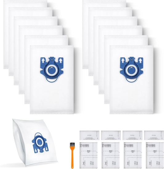 12 Pack 3D Dust Bags, Compatible with Miele GN Vacuum Bags, Replacement for Miele Classic C1 Complete C1, C2, C3, S400i S600 S2 S5 S8 Series, with 4 MP Filters, 4 AC Filters