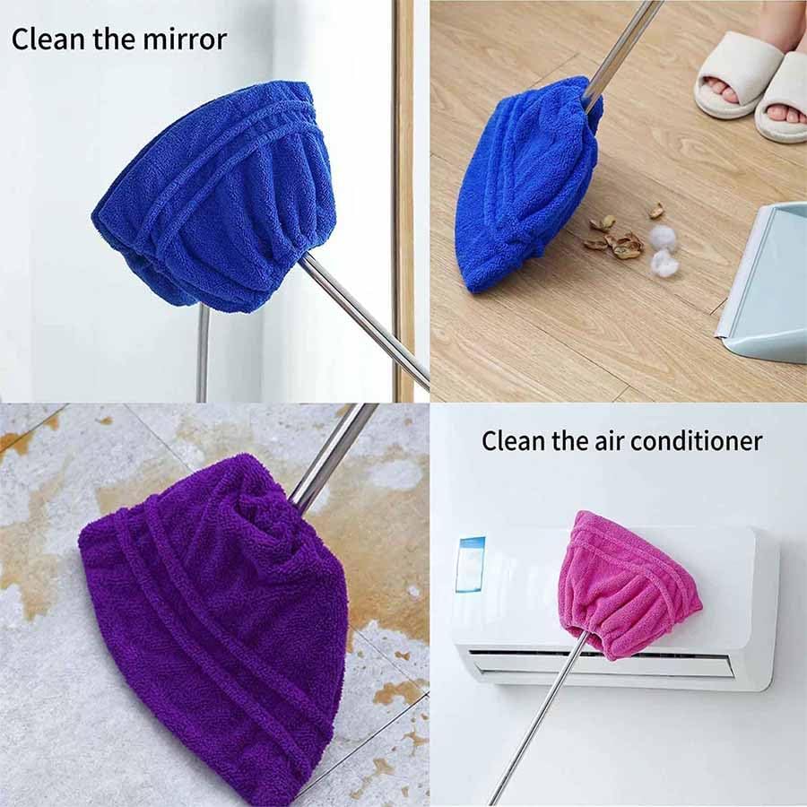 Icexeco Lazy Broom Cover Cloth, Multifunctional Lazy Brooms Cover, Washable Reusable Microfiber Broom Sweeping Refill, Wet & Dry Dual Use, Washable Mop Covers (4PCS-Blue)