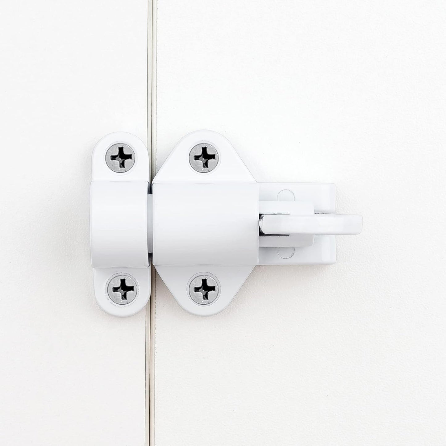 6 Packs Self-Closing Latches，White Spring Door Lock，Resilient Bolt Latch Aluminum Alloy Safety Automatic Spring Barrel Slide Door Lock with Screws,Used for Gate,Window and Cabinet etc