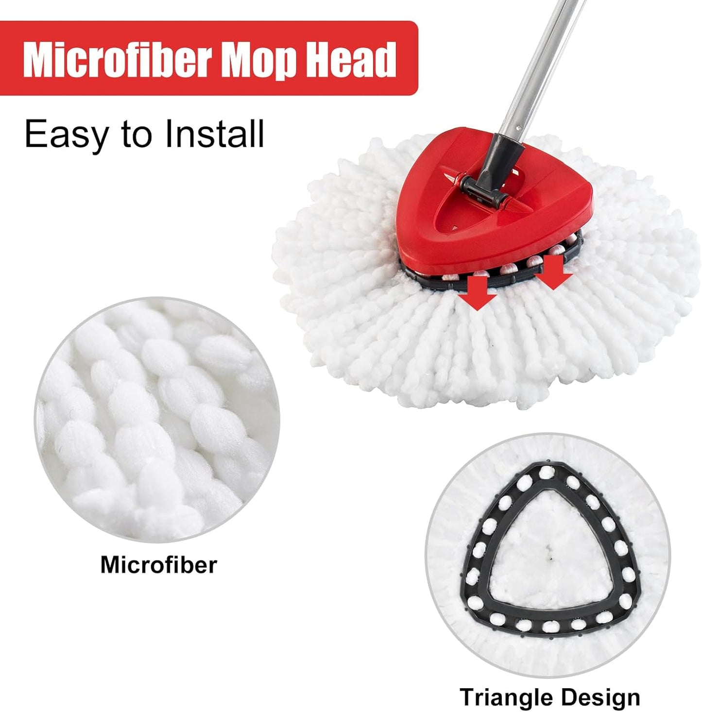 Spin Mop Replacement Handle, 2 Pack Mop Head&Base Scrub Brush 4-Section 30-to-58 inch Mop Replacement Stick Compatible with Ocedar Mop Handle for Easy Wring Mop Refills