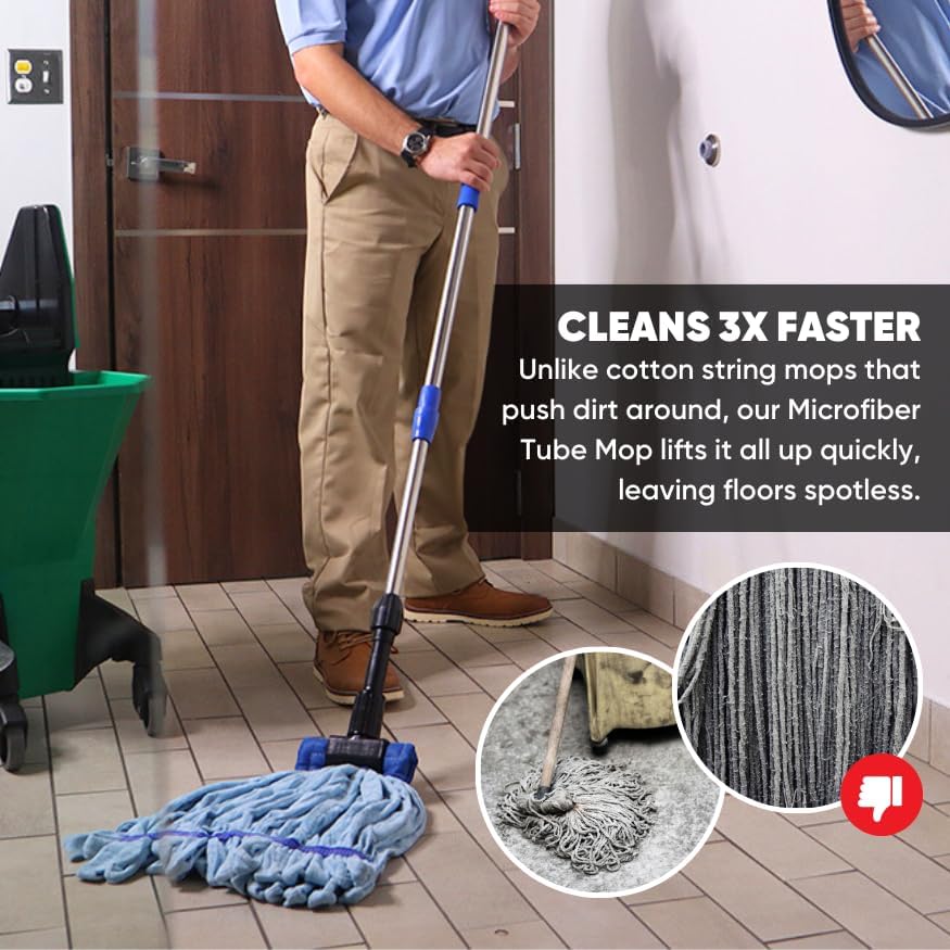 Commercial Mop Head Replacement – 1 Pack Medium Green Microfiber Tube Mop (14 oz.) | Industrial Wet Mops | Refill Heads, Machine Washable, Heavy Duty | Hardwood, Tile, Laminate, Vinyl Floors