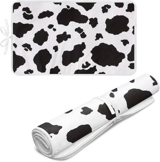 Cow Print Ironing Mat Portable Ironing Pad,Black and White 32 x 16 Inch Large Ironing Mat for Table Top of Washer, Dryer, Table Top, Countertop, Heat Resistant Iron Board Pads