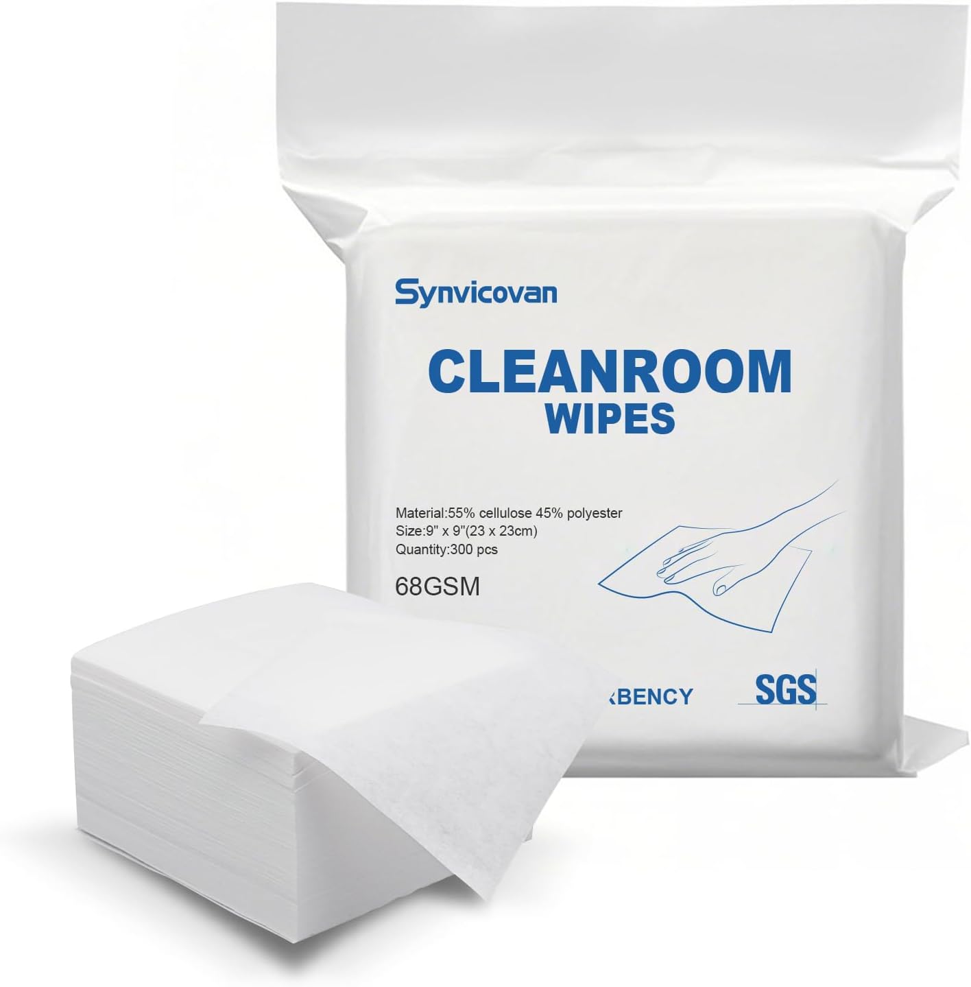 Cleanroom Wipes 9"x9" (300 Pcs, Cellulose/Polyester Blend, Grade A, 68GSM) Lint Free Wipes for Laboratory, Electronics, Pharmaceutical,Printing,Automotives and Semiconductor Industries