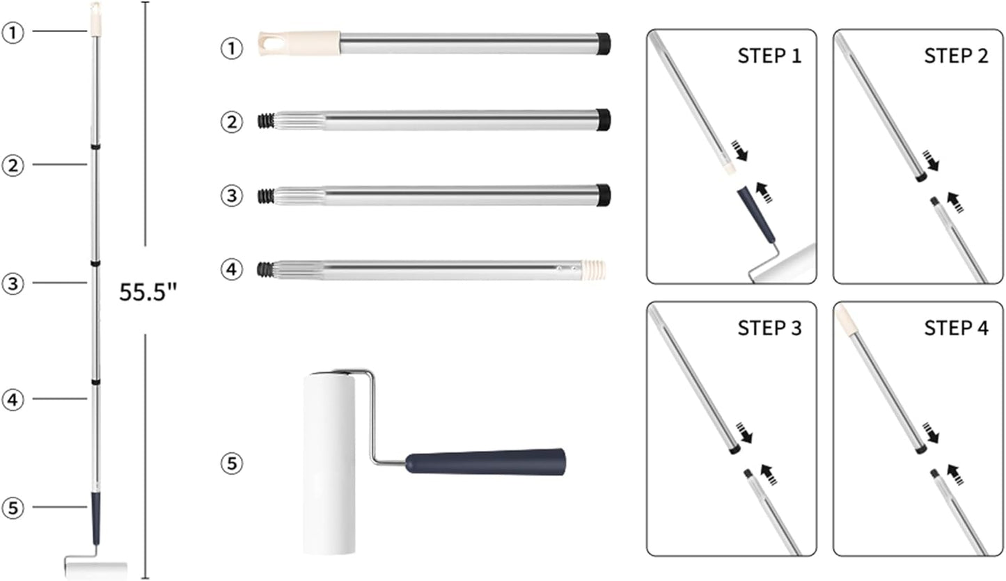 Lint Roller for Pet Hair Extra Sticky with 3 Extendable Handle, Large Surface 6.3'' Lint Remover Mop with 300 Sheets for Floor Clothes Furniture Dog Cat Hair