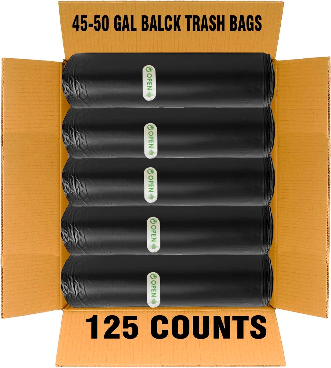 40-45 Gallon Lawn & Leaf Trash Bags, 125 Count Bulk, Black Garbage bags, Multi-purpose Trash Can Bin Liners for Home Commercial, Outdoor, Construction, Industrial