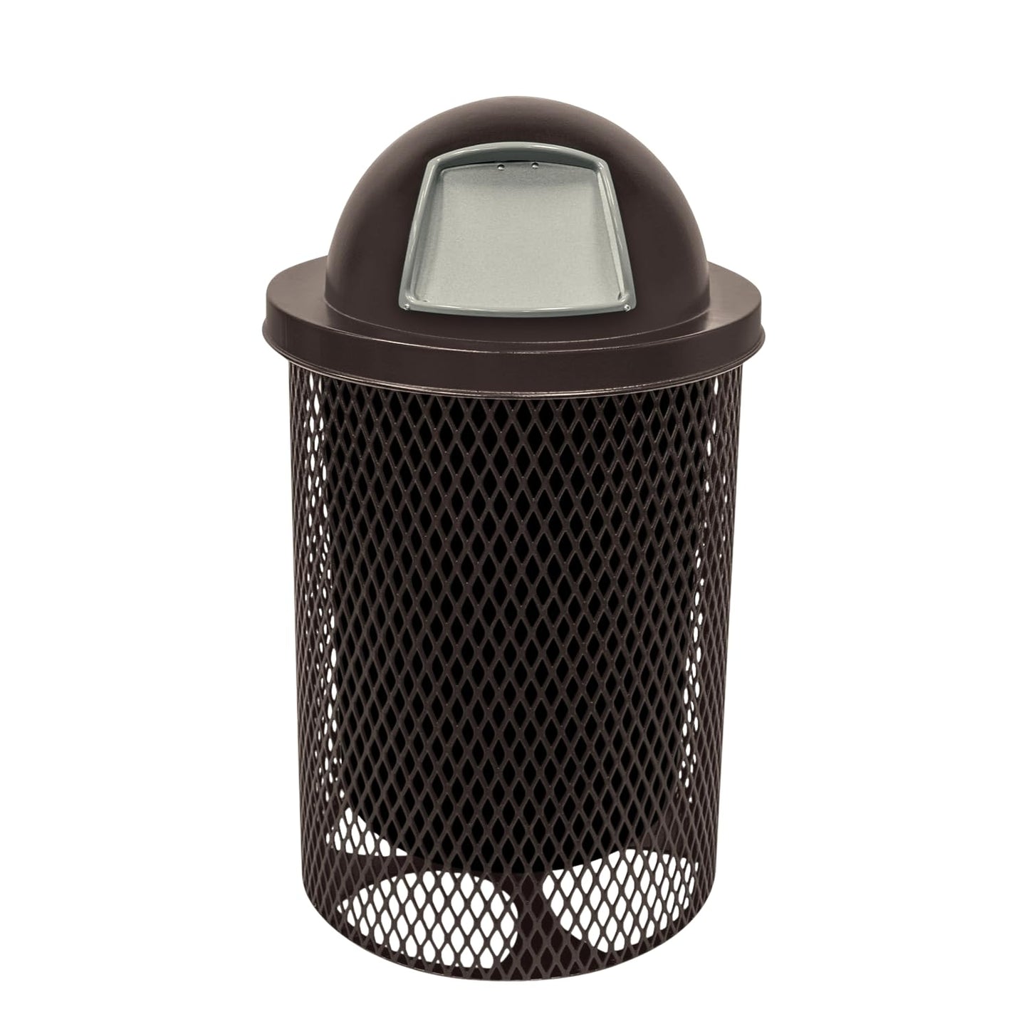 COATEDOUTDOORFURNITURE RDT-BRW Heavy Duty 32 Gallon Round Trash Receptacle, Liner Included, Brown with Black Dome, Made in America