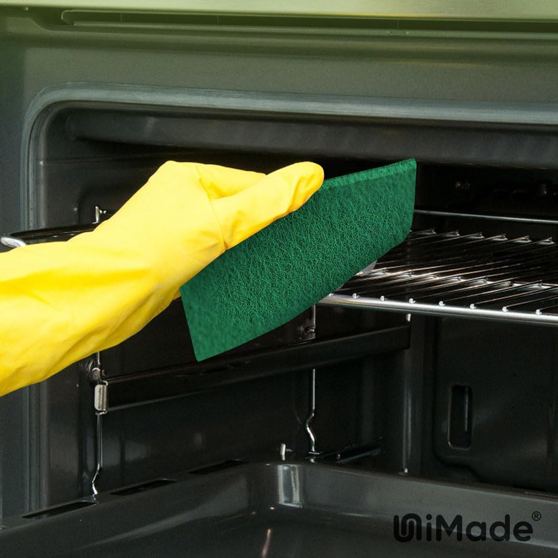 Heavy Duty Scouring Pad, 96Pcs Household Scour Pad for Kitchen, Garage and Outdoors, Reusable Dish Scrubber Pads for Pan and Metal Grill - Green