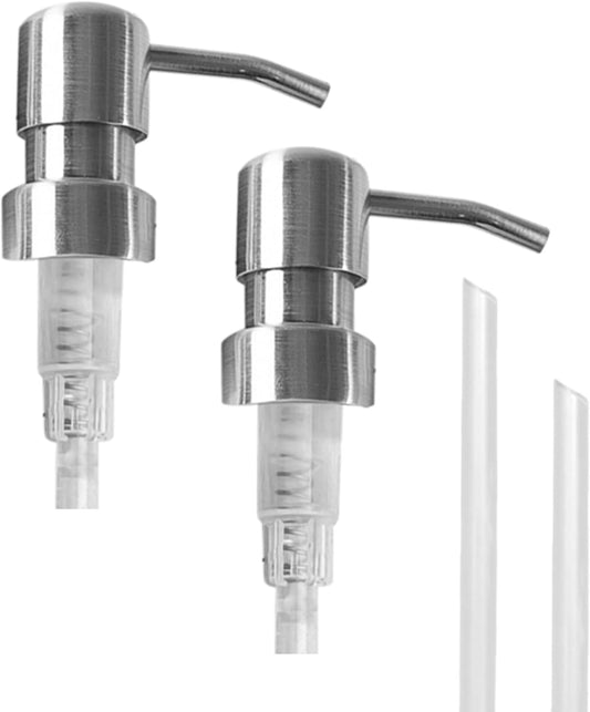 MaisoNovo Soap Pump Replacement - 2X Silver Metal Soap Dispenser Pumps - Stainless Steel