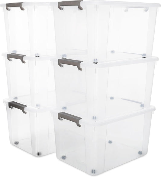 Citylife 6 Packs 69 QT Plastic Storage Bins with Lids Large Stackable Storage Containers for Organizing Clear Storage Box for Garage, Closet, Kitchen