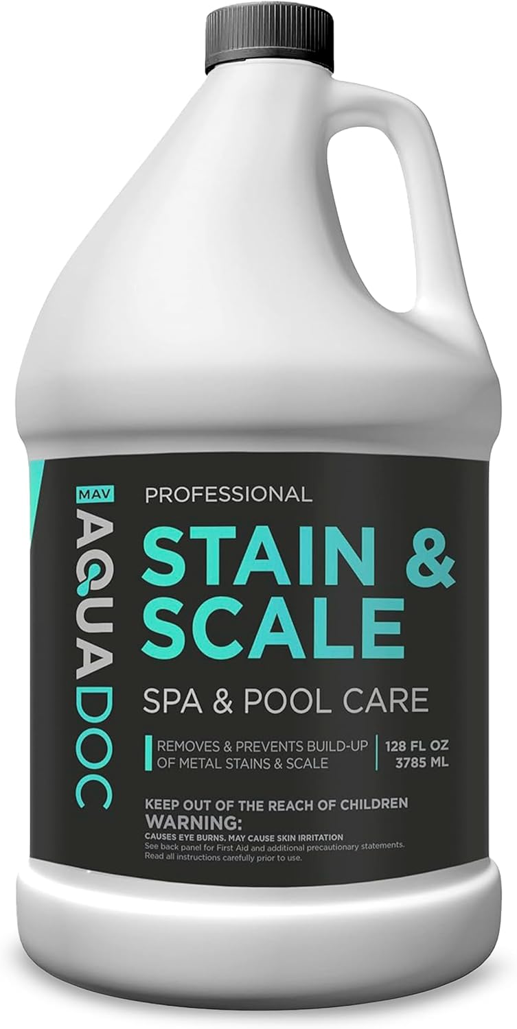 Pool & Hot Tub Stain and Scale Remover - AquaDoc 1 Gallon (128oz) Pool Stain & Scale for Calcium, Iron, Copper & Rust Buildup - Works on Vinyl, Plaster, Fiberglass, Pebble & More