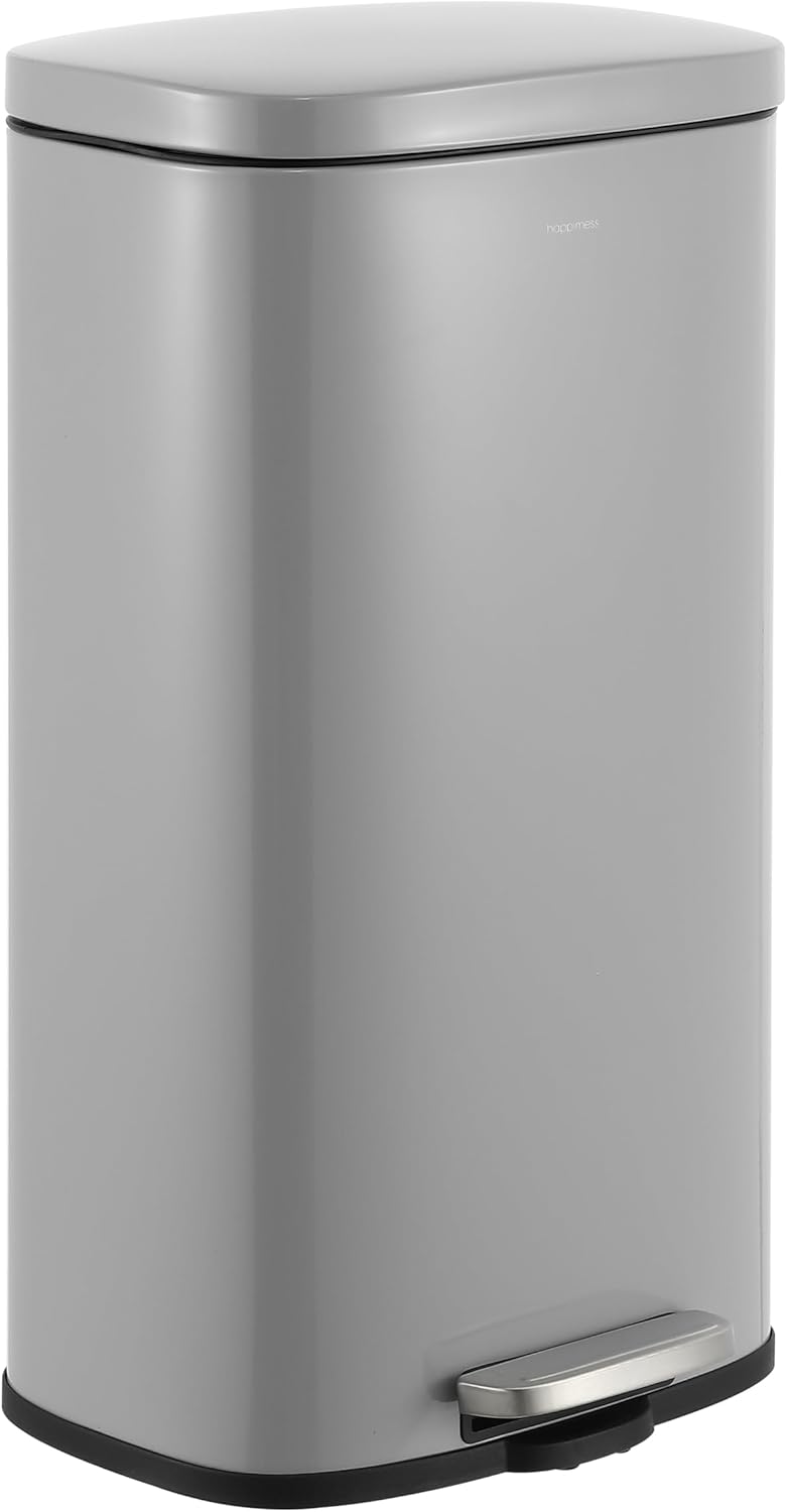 happimess HPM1011D Curtis 8-Gallon Step-Open Trash Can, Fingerprint Resistant, Modern, Minimalistic for Home, Kitchen, Laundry Room, Office, Bedroom, Bathroom, Fog Gray