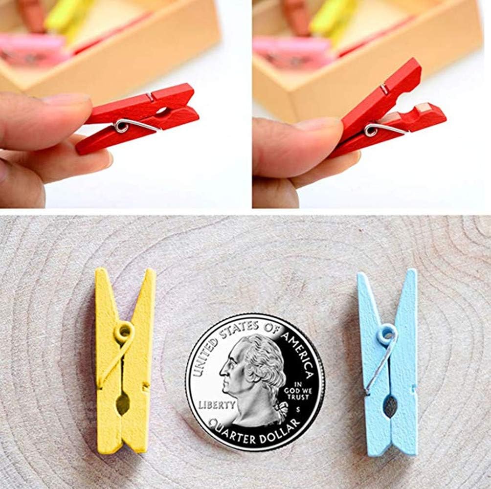 DurReus Tiny Wood Clips Travel Clothespins Miniature Clothes Pins for Wedding Arts Crafts Ornaments Packing with Twine Pack 50 Red
