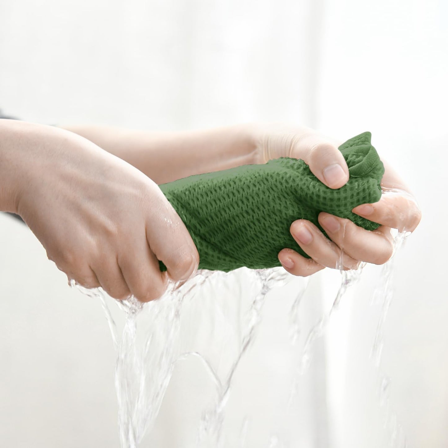 Artoid Mode 100% Cotton Olive Green Waffle Weave Kitchen Dish Cloths, 13x28 Inch Ultra Soft Absorbent Quick Drying Kitchen Dish Towels Set of 4