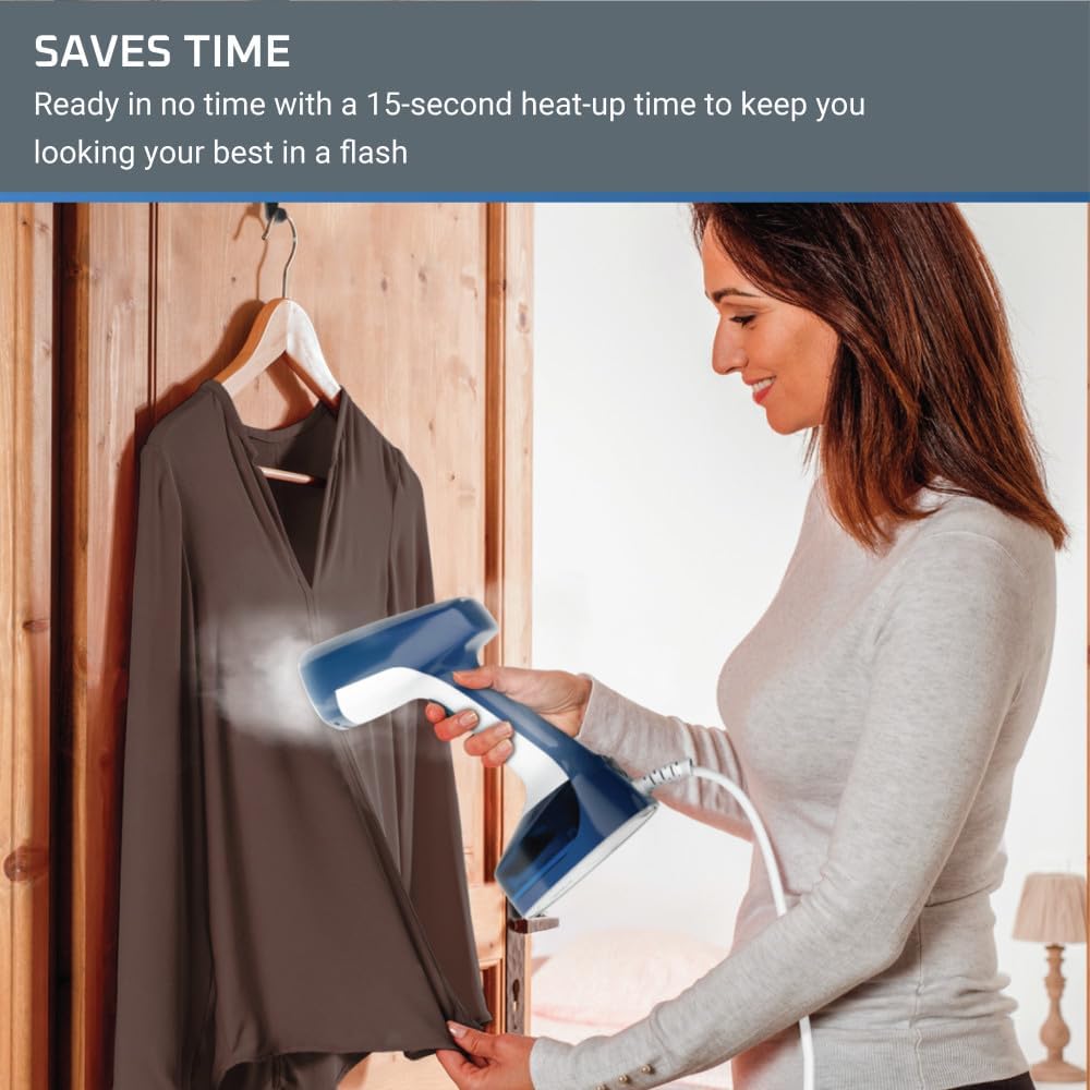 Rowenta, Steamer for Clothes, X-Cel Easy Steam Handheld Steamer, 15 Second Heatup, 5 Ounce Capacity, 1400 Watts, Portable, Ironing, Travel Must Have, Blue Clothes Steamer, DR7130