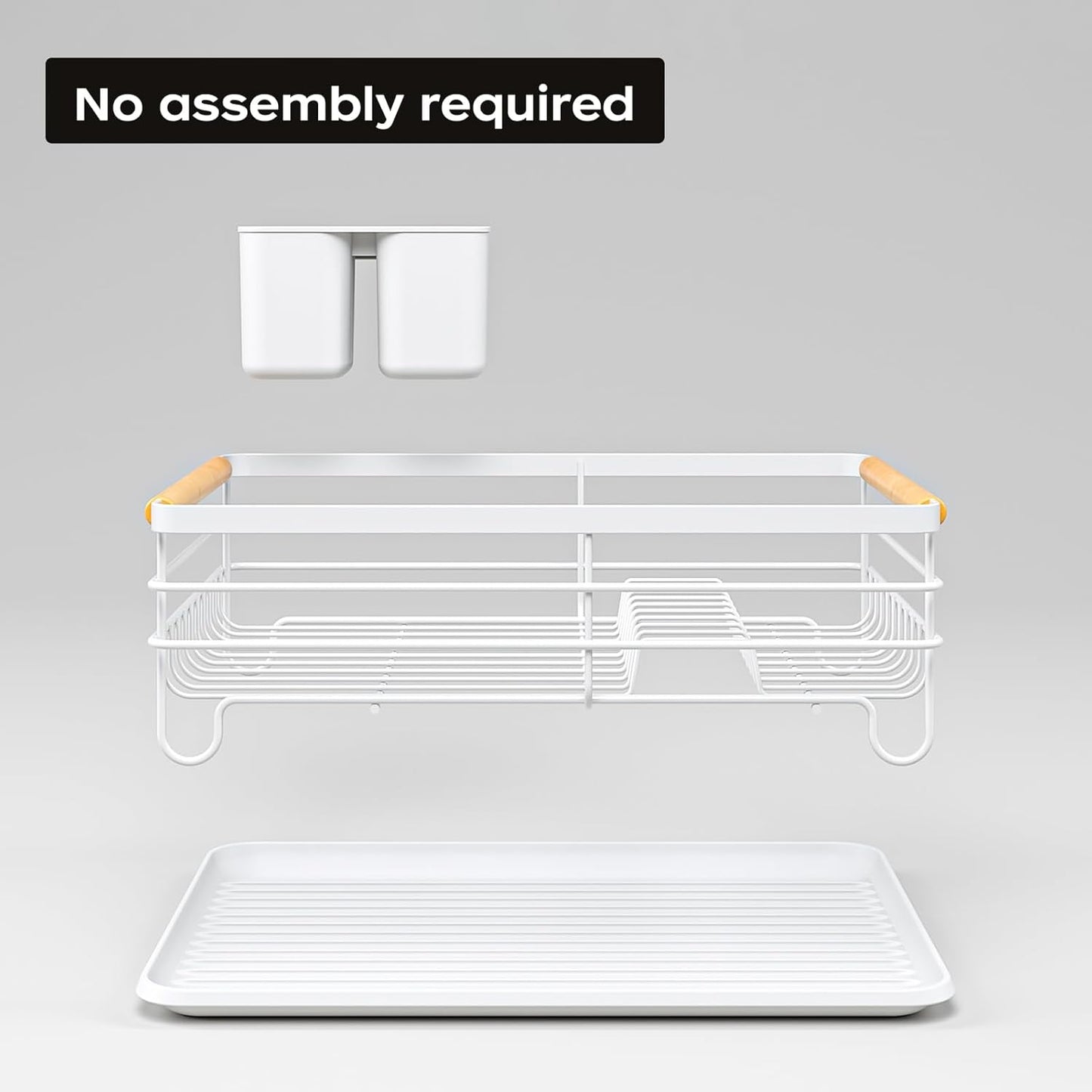 Dish Racks for Kitchen Counter: Wooden Handles, Thickened Metal, No Assembly. Small Dish Drying Rack: Ideal for Small Households. Drying Rack Kitchen: White