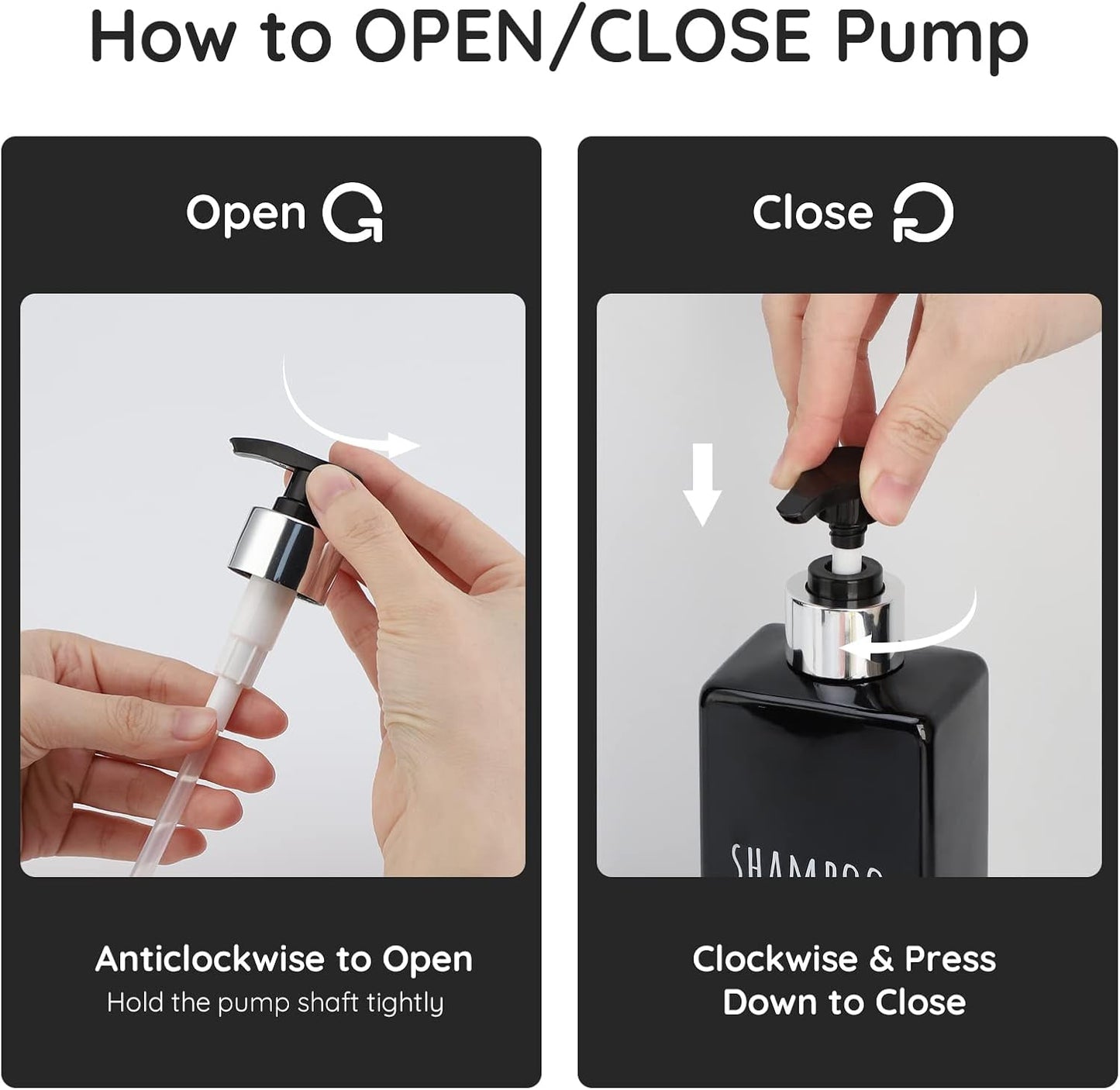 Segbeauty Shower Soap Dispenser Black, 3pcs 16.9oz Empty Refillable Bathroom Press Pump Bottles, 500ml Reusable Plastic Square Shampoo Conditioner Body Soap Dispenser Set for Modern Kitchen Home Decor