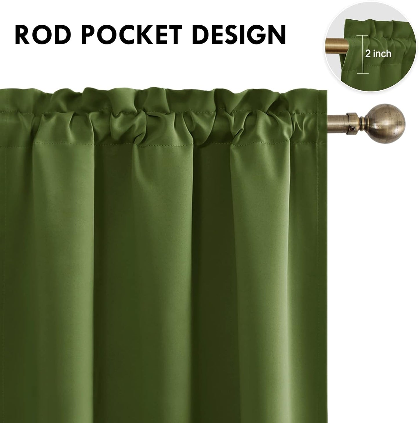 DWCN Olive Green Room Darkening Blackout Curtains - Thermal Insulated Privacy Energy Saving Window Curtain Drapes 38 x 72 inch Length, Set of 2 Bedroom Living Room Curtains