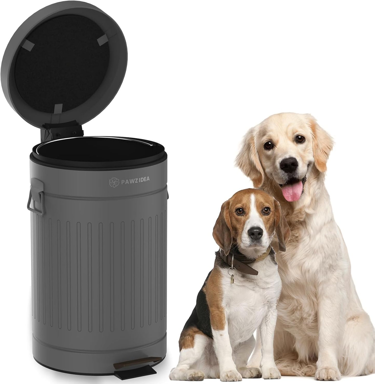 PAWZIDEA Dog Poop Trash Can Outside Odor Control, 3.1Gallon Large Pet Poop Can Outdoor with Lid No Smell, Waterproof Pet Waste Trash Can, Dog Waste Station Step Garbage Can Bin Container Backyard,Grey