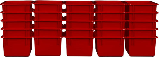 Wood Designs Cubby Storage Bin, Heavy Duty Plastic Containers for Kids Red Cubby Tray Set of 25
