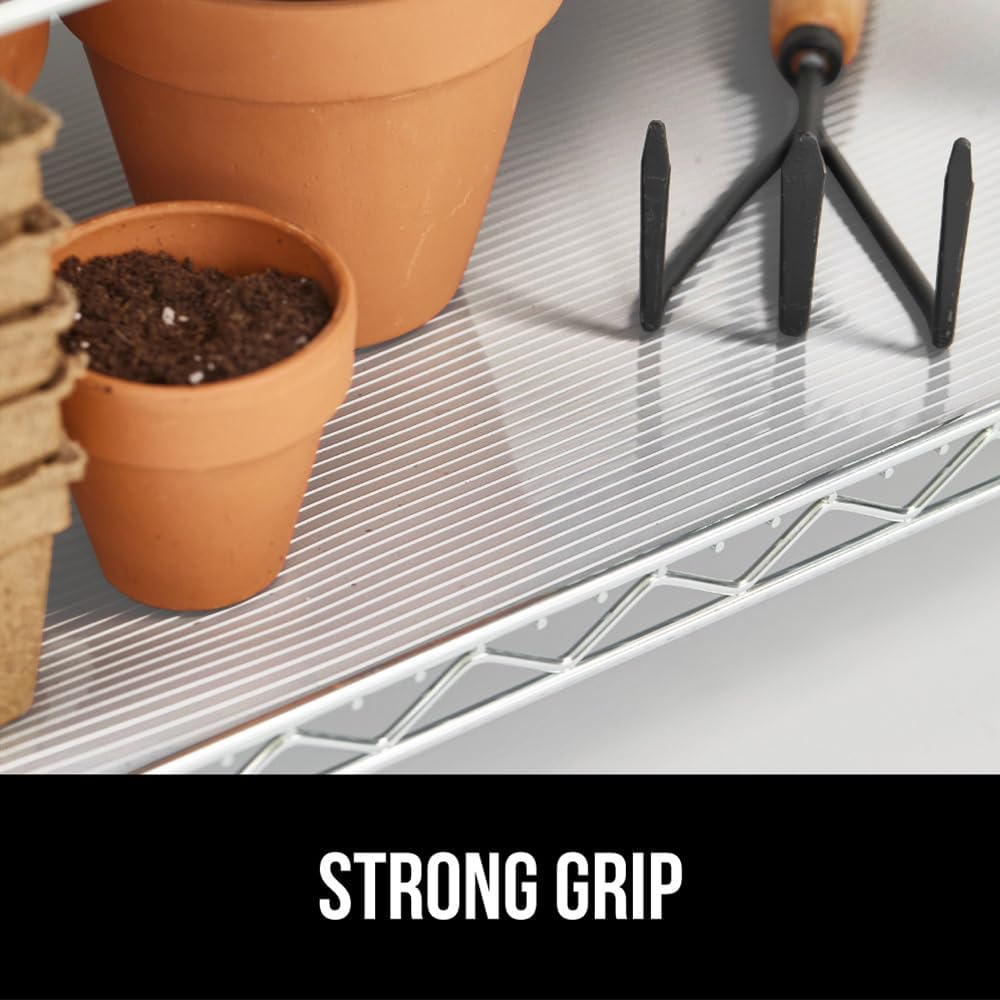 GORILLA GRIP DuraGuard Shelf Liner, Non-Adhesive Cabinet Liners for Kitchen Drawers, Shelves, Refrigerator, Pantry Storage, Bathroom Closet, Durable Waterproof BPA Free Ribbed Plastic, 17.5x10 Clear