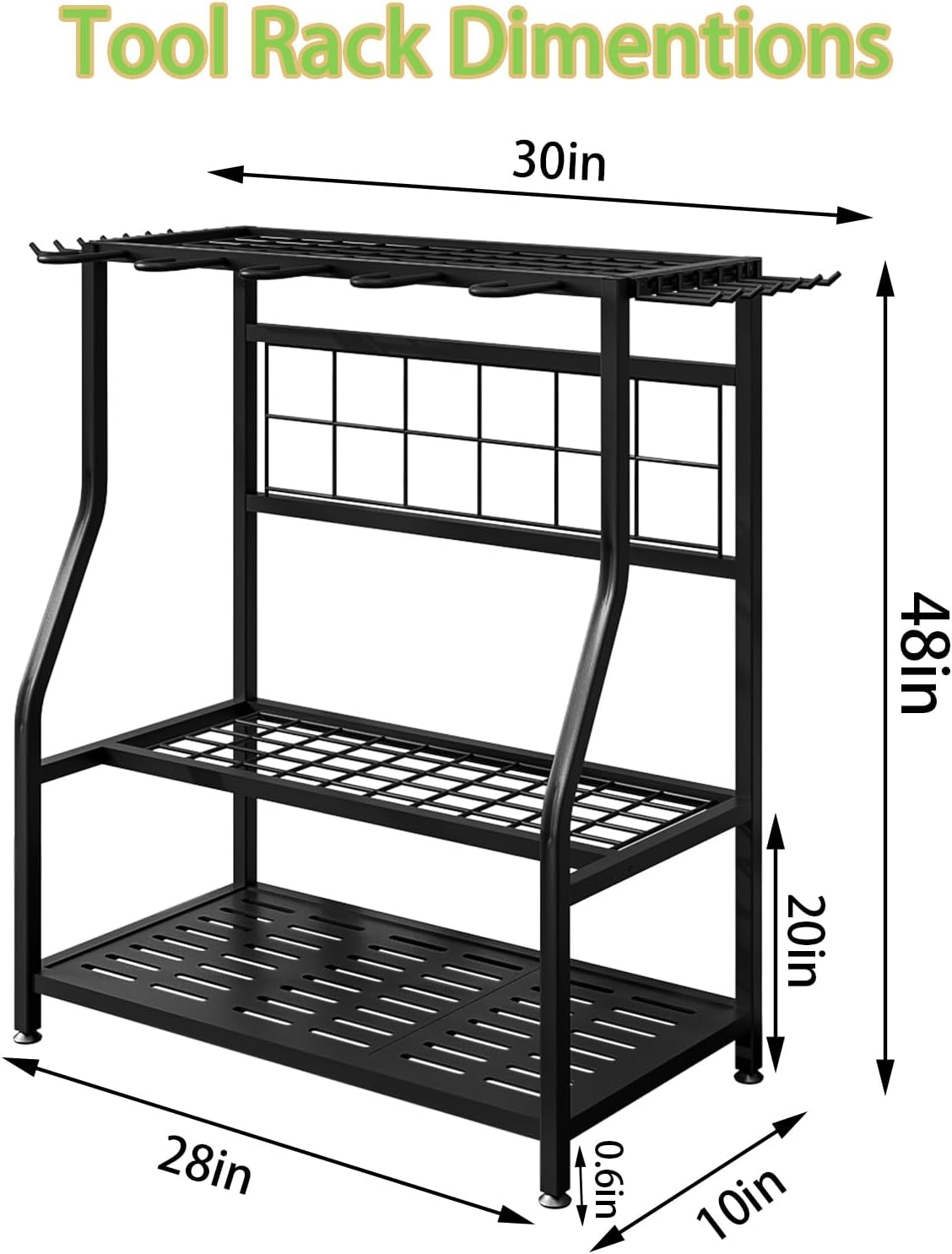 Garden Tool Organizer Holder Heavy Duty Steel Rack Up to 60 Long Handled Tools for Garage Shed Outdoor Garden Yard Black