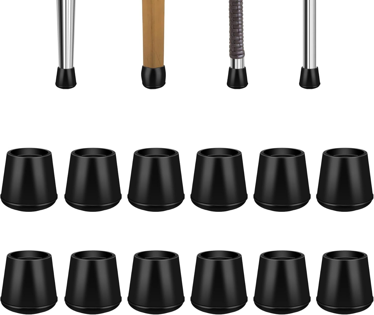 5/8" Round Rubber Chair Leg Tips Caps, 16 Pack Small Chair Leg Floor Protectors Small Furniture Legs Caps Non Slip Reduce Noise for Hardwood Floors (Black, Fit: 16mm to 17mm)