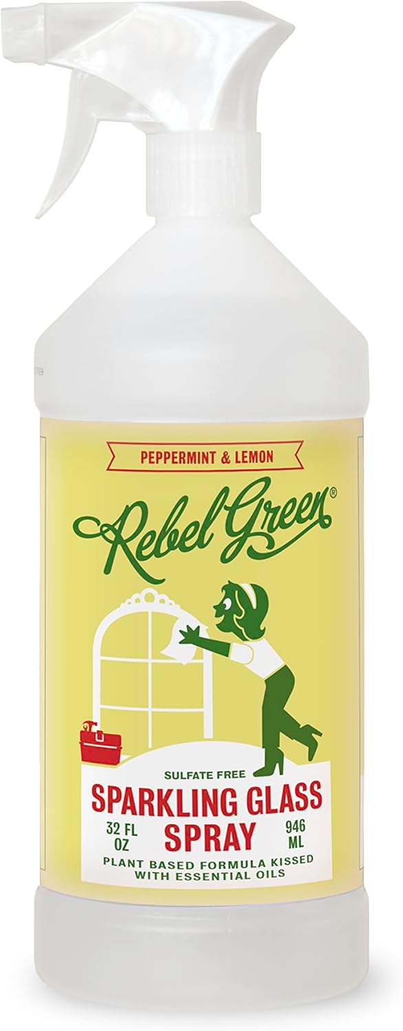 Rebel Green Sparkling Glass Cleaner (Peppermint & Lemon, 80 Fl Oz (Pack of 2))