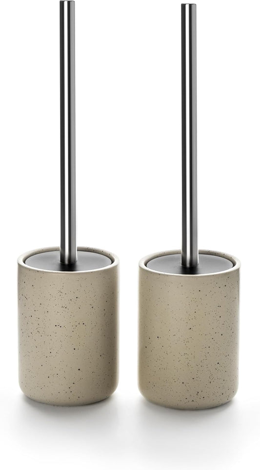 Ceramic Toilet Brush & Holder Set - Freestanding Deep-Cleaning Toilet Bowl Cleaner Brush, Stainless Steel Handle, Small & Sturdy for Storage, Easy to Clean, Non-Scratching