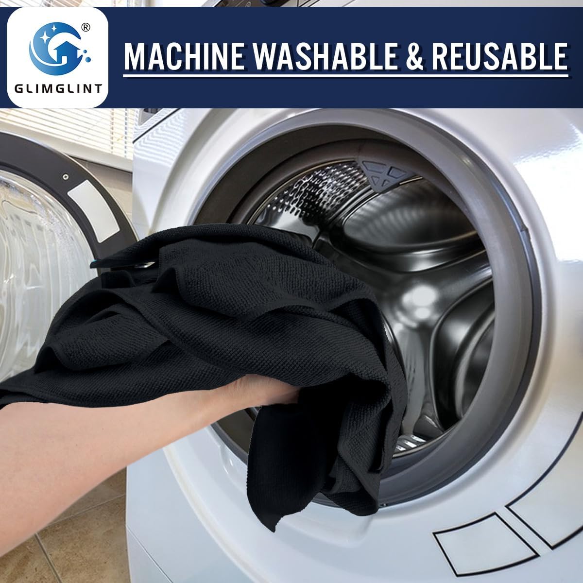 GLIMGLINT Black Microfiber Cleaning Cloth, 150 Pack Microfiber Towels for Cars, Lint Free, Scratch-Free, Highly Absorbent, Reusable Cleaning Rags for Car, Household, Shop Towels 14"X12"