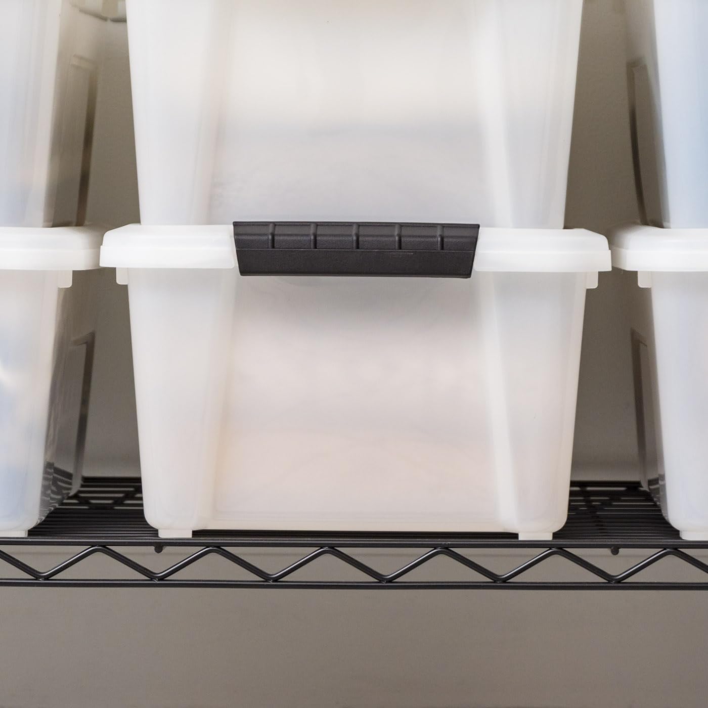 IRIS USA 13.5 Qt Stackable Plastic Storage Bins with Lids, 8 Pack - BPA-Free, Made in USA - Discreet Organizing Solution, Latches, Durable Nestable Containers, Secure Pull Handle - Pearl