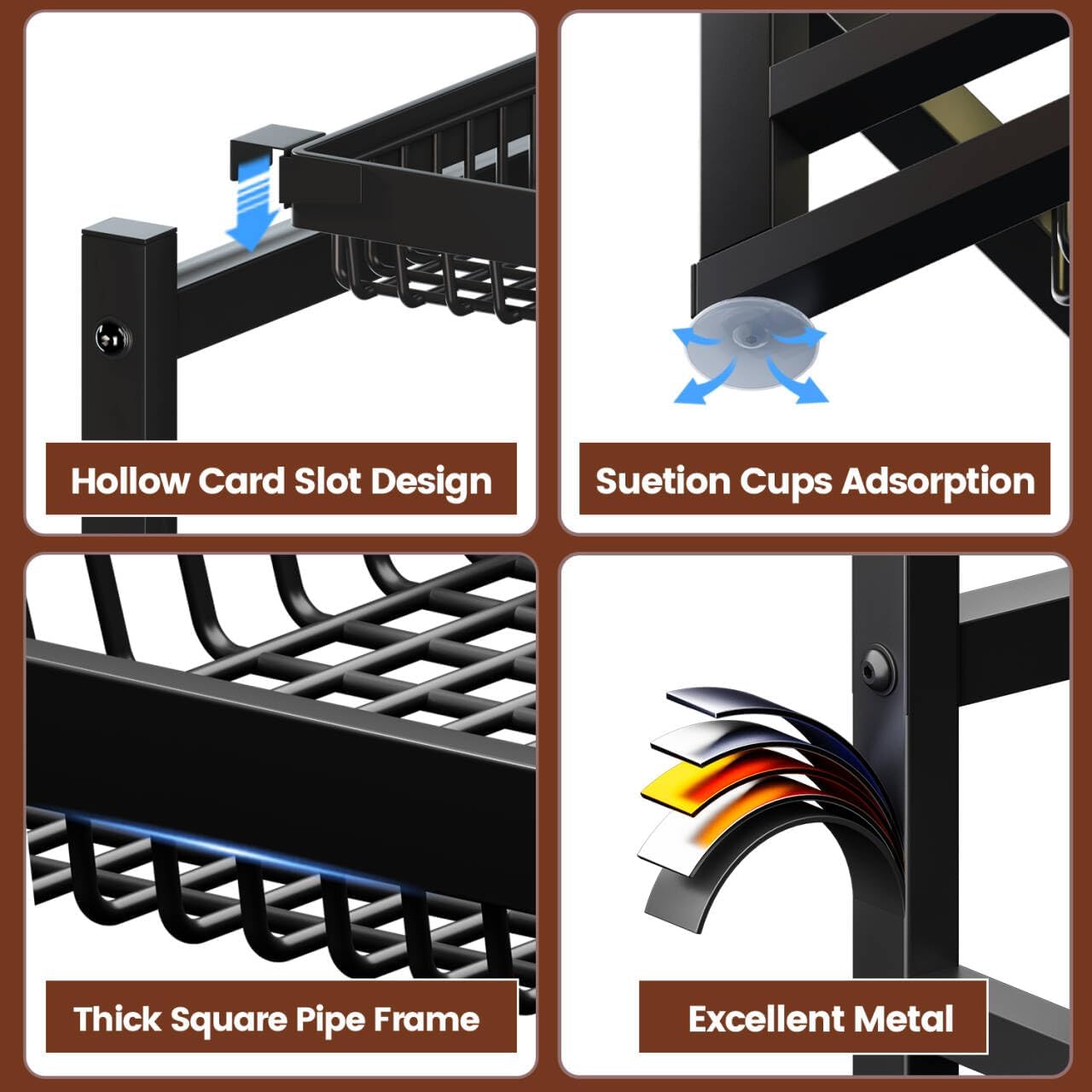 3-Tier Over Sink Dish Draining Rack, Adjustable Width and Height, with Phone Holder, Cup Holder, Knife and Chopstick Holder, Cutting Board Rack, Space-Saving Rack